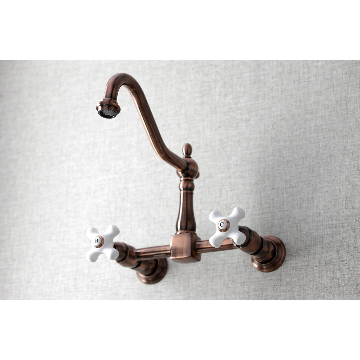 Heritage KS124PXAC Two-Handle 2-Hole Wall Mount Bridge Kitchen Faucet, Antique Copper