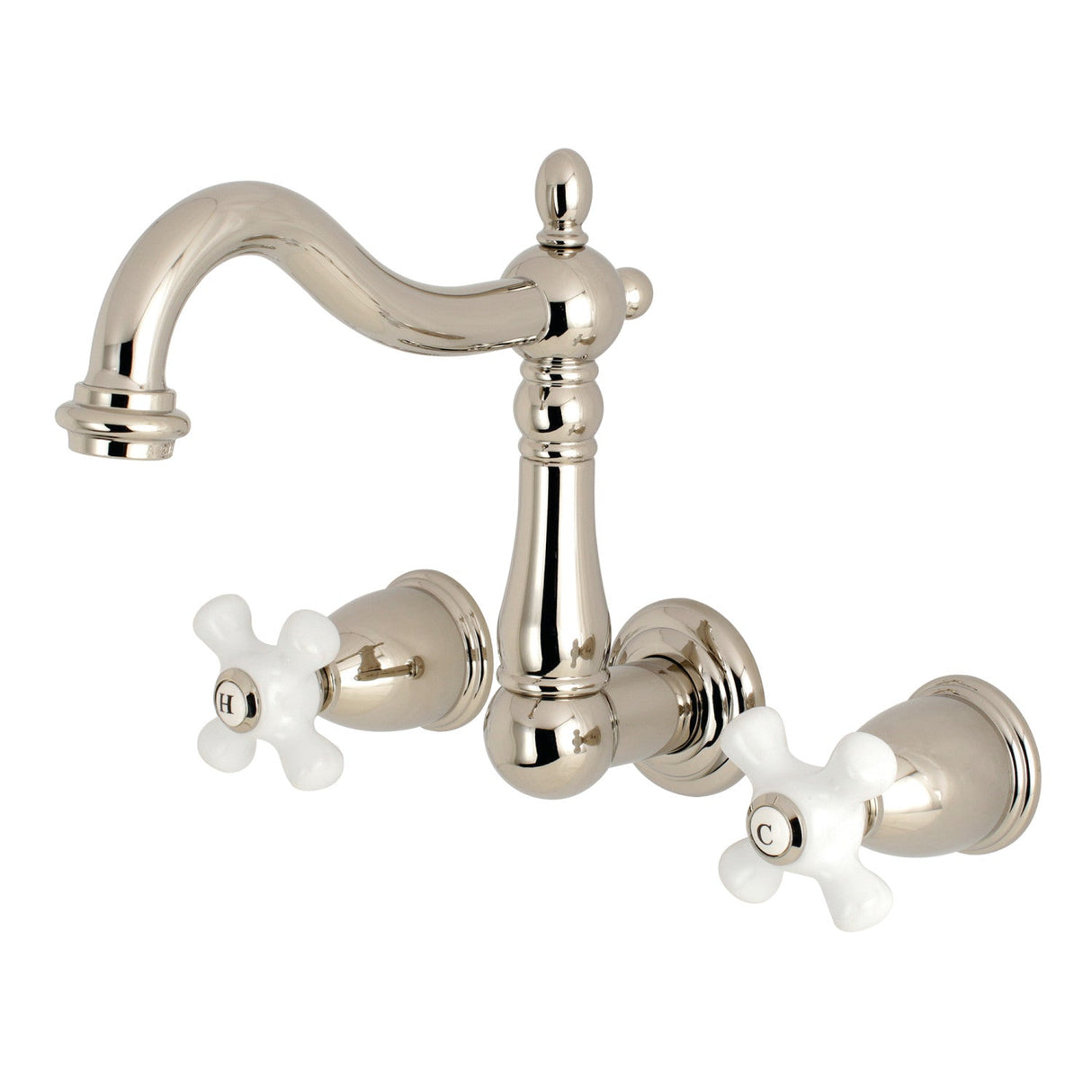 Heritage KS1256PX Two-Handle 3-Hole Wall Mount Bathroom Faucet, Polished Nickel