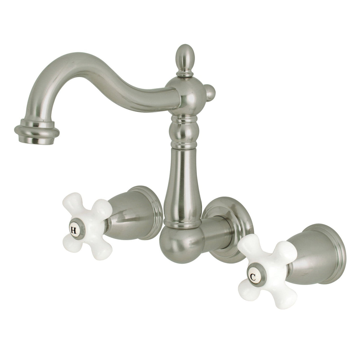 Heritage KS1258PX Two-Handle 3-Hole Wall Mount Bathroom Faucet, Brushed Nickel