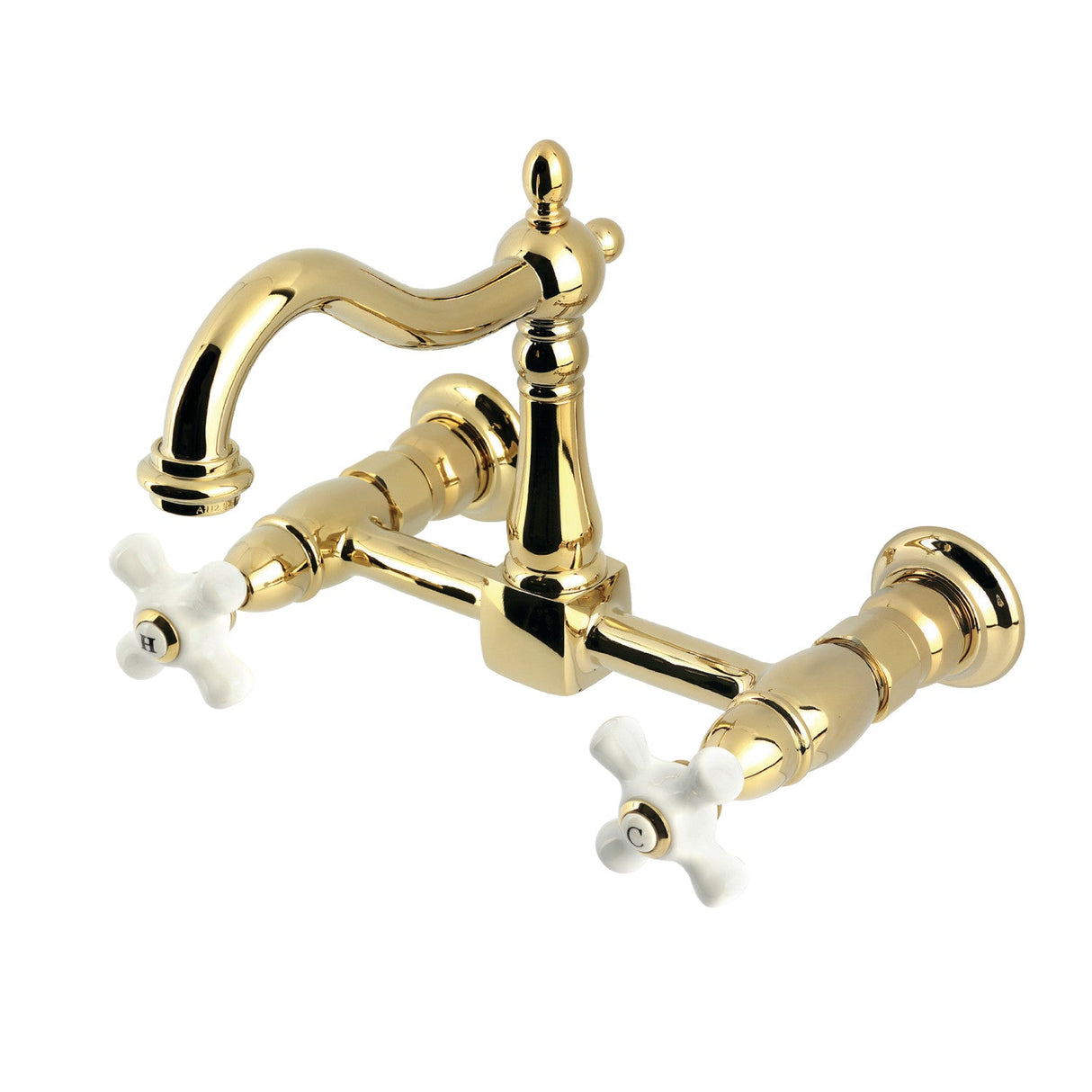 Heritage KS1262PX Two-Handle 2-Hole Wall Mount Kitchen Faucet, Polished Brass