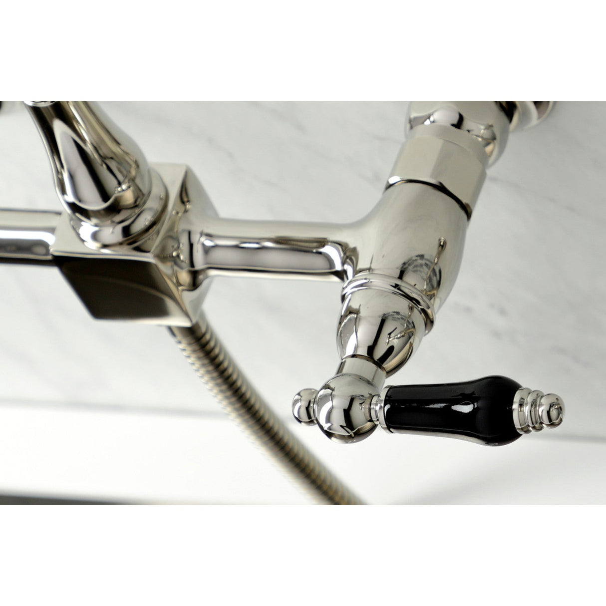 Duchess KS1266PKLBS Two-Handle 2-Hole Wall Mount Bridge Kitchen Faucet with Brass Sprayer, Polished Nickel