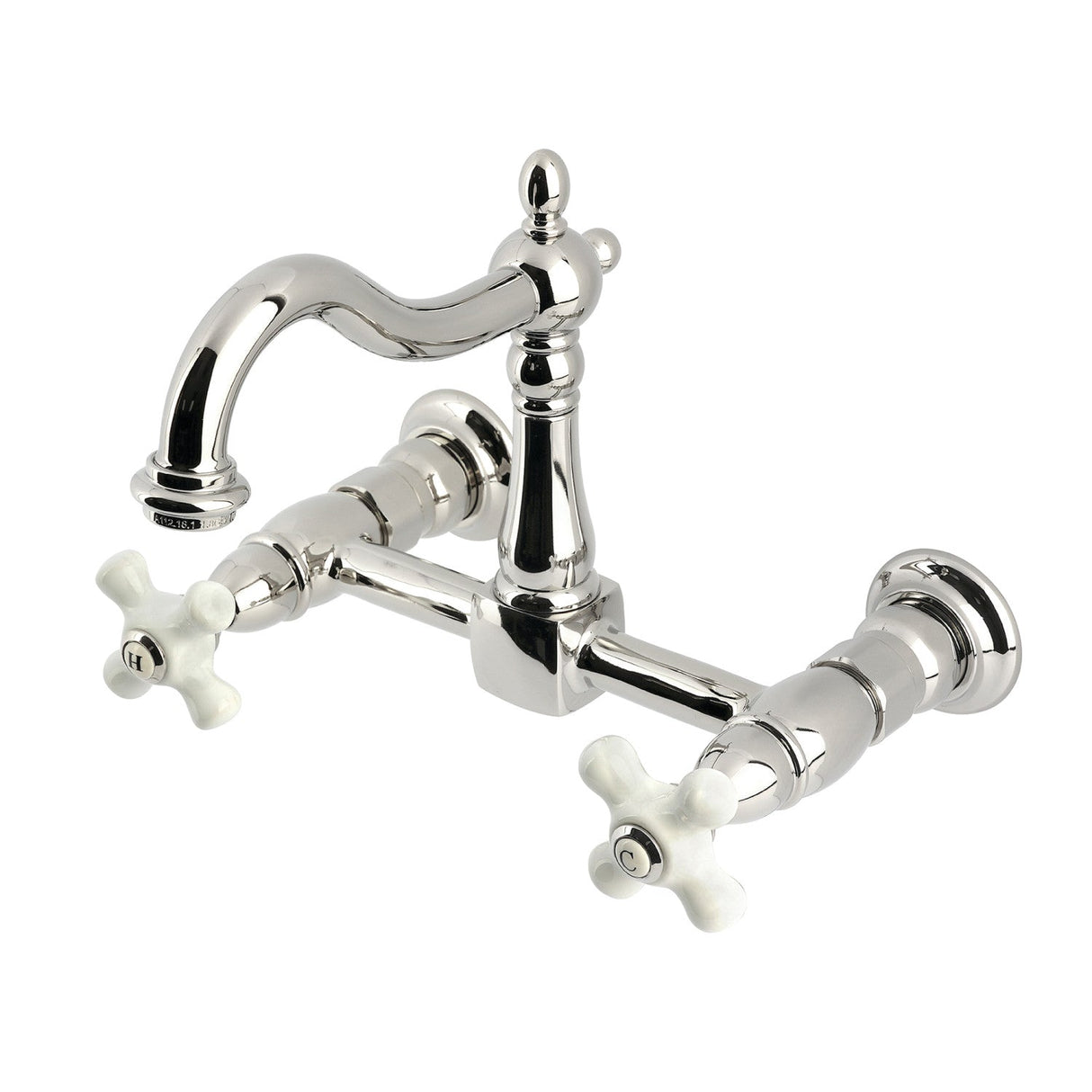 Heritage KS1266PX Two-Handle 2-Hole Wall Mount Kitchen Faucet, Polished Nickel