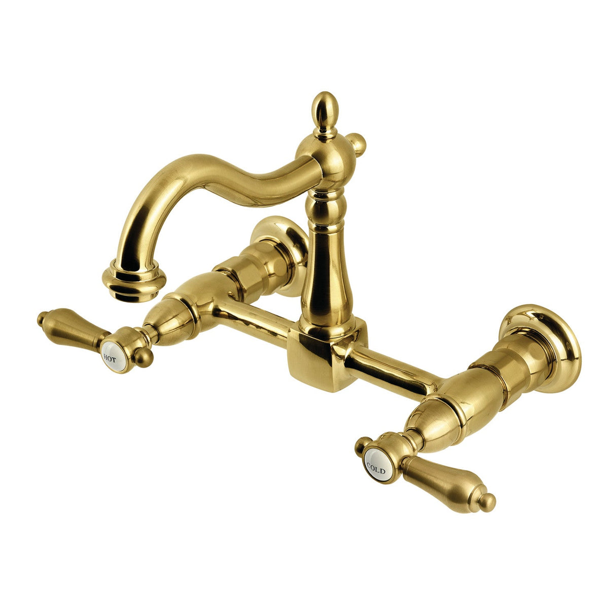 Heirloom KS1267BAL Two-Handle 2-Hole Wall Mount Kitchen Faucet, Brushed Brass