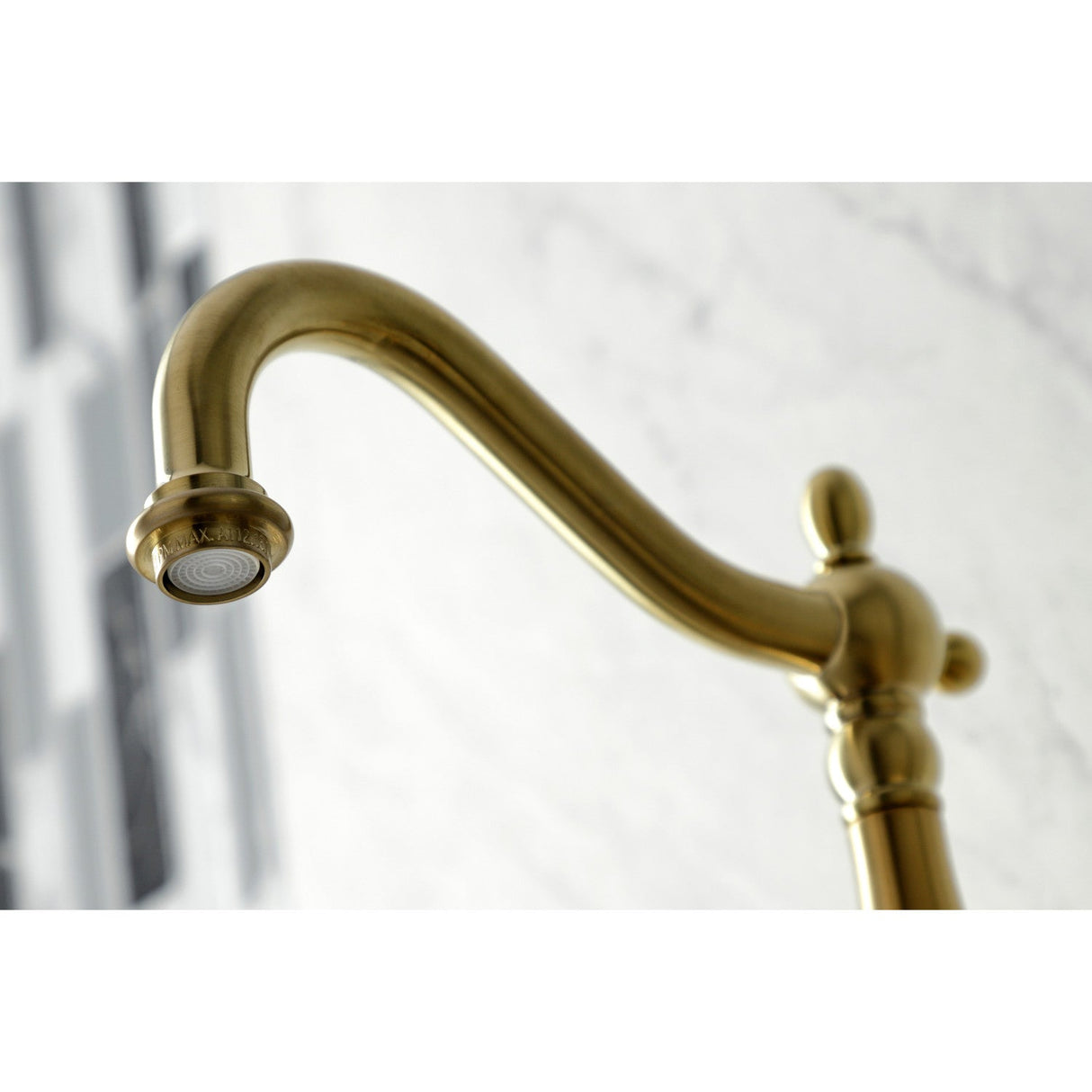 Heritage KS1267PLBS Two-Handle 2-Hole Wall Mount Bridge Kitchen Faucet with Brass Sprayer, Brushed Brass