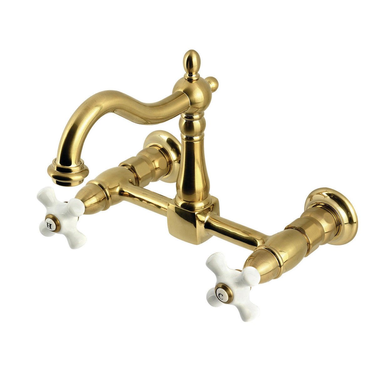 Heritage KS1267PX Two-Handle 2-Hole Wall Mount Kitchen Faucet, Brushed Brass