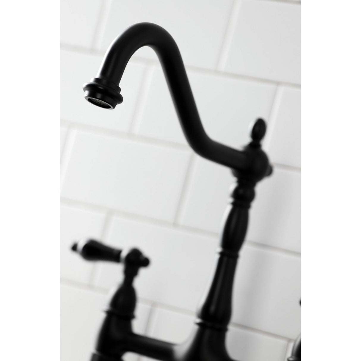 Duchess KS1270PKLBS Two-Handle 4-Hole Deck Mount Bridge Kitchen Faucet with Brass Sprayer, Matte Black