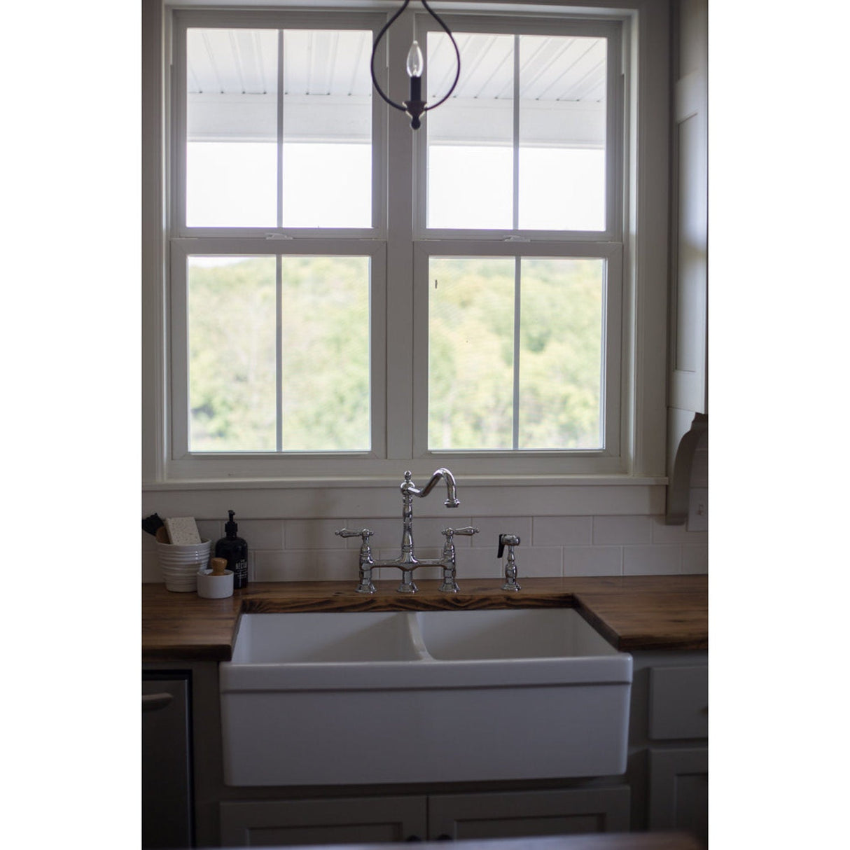 Heritage KS1271ALBS Two-Handle 4-Hole Deck Mount Bridge Kitchen Faucet with Brass Sprayer, Polished Chrome