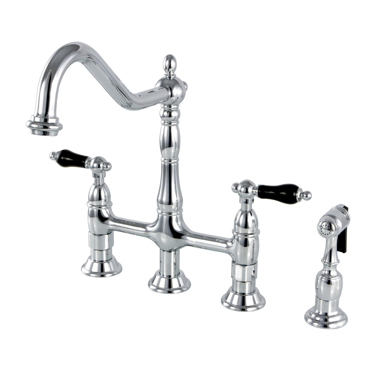 Duchess KS1271PKLBS Two-Handle 4-Hole Deck Mount Bridge Kitchen Faucet with Brass Sprayer, Polished Chrome