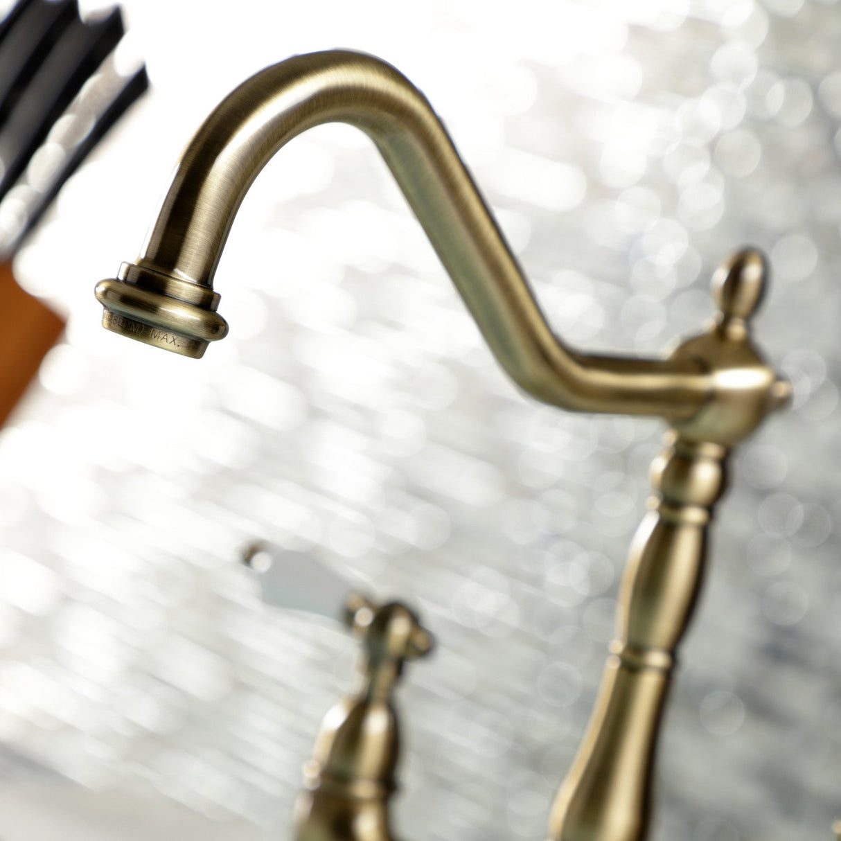 Heritage KS1273PLBS Two-Handle 4-Hole Deck Mount Bridge Kitchen Faucet with Brass Sprayer, Antique Brass