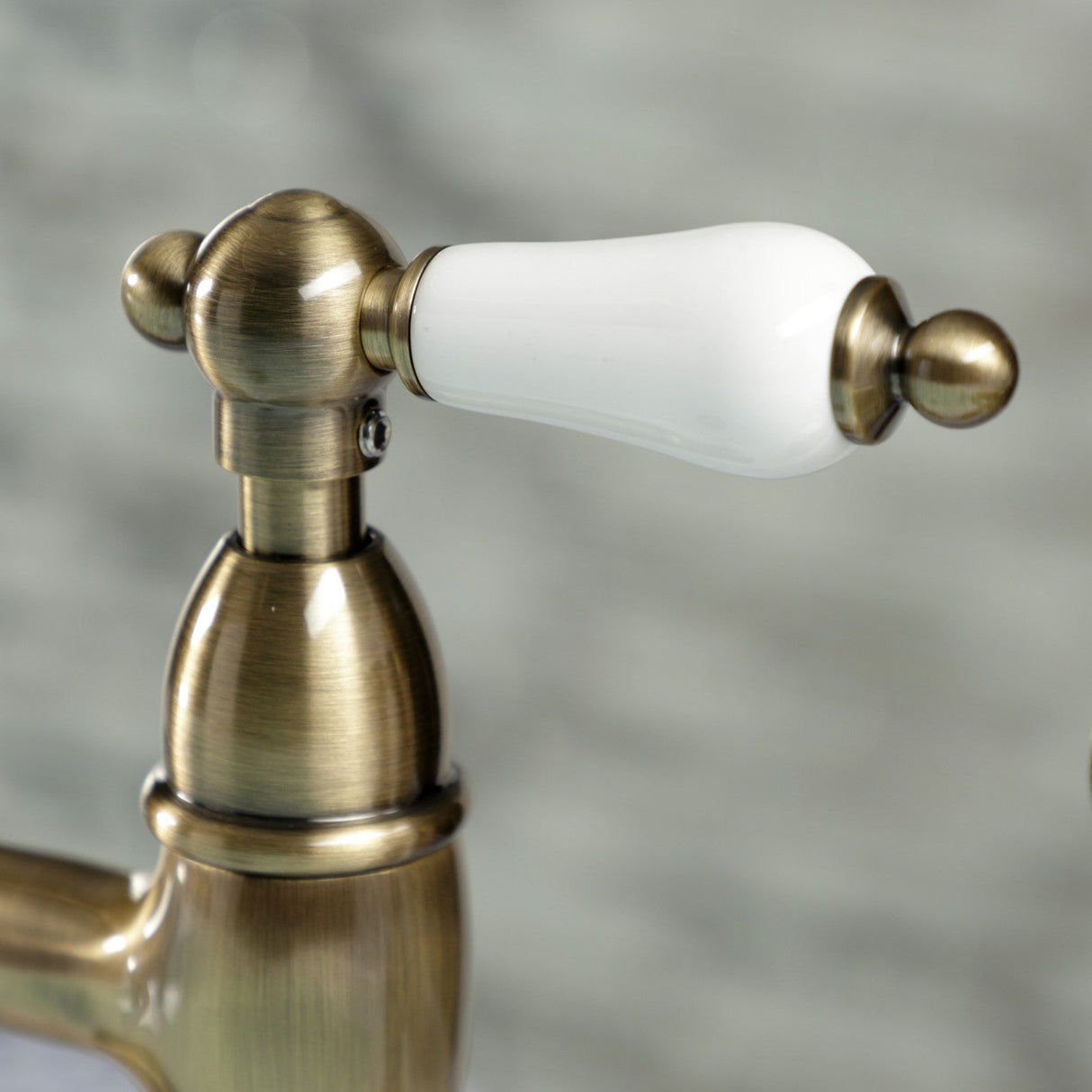 Heritage KS1273PLBS Two-Handle 4-Hole Deck Mount Bridge Kitchen Faucet with Brass Sprayer, Antique Brass