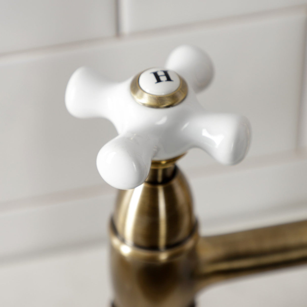 Heritage KS1273PXBS Two-Handle 4-Hole Deck Mount Bridge Kitchen Faucet with Brass Sprayer, Antique Brass