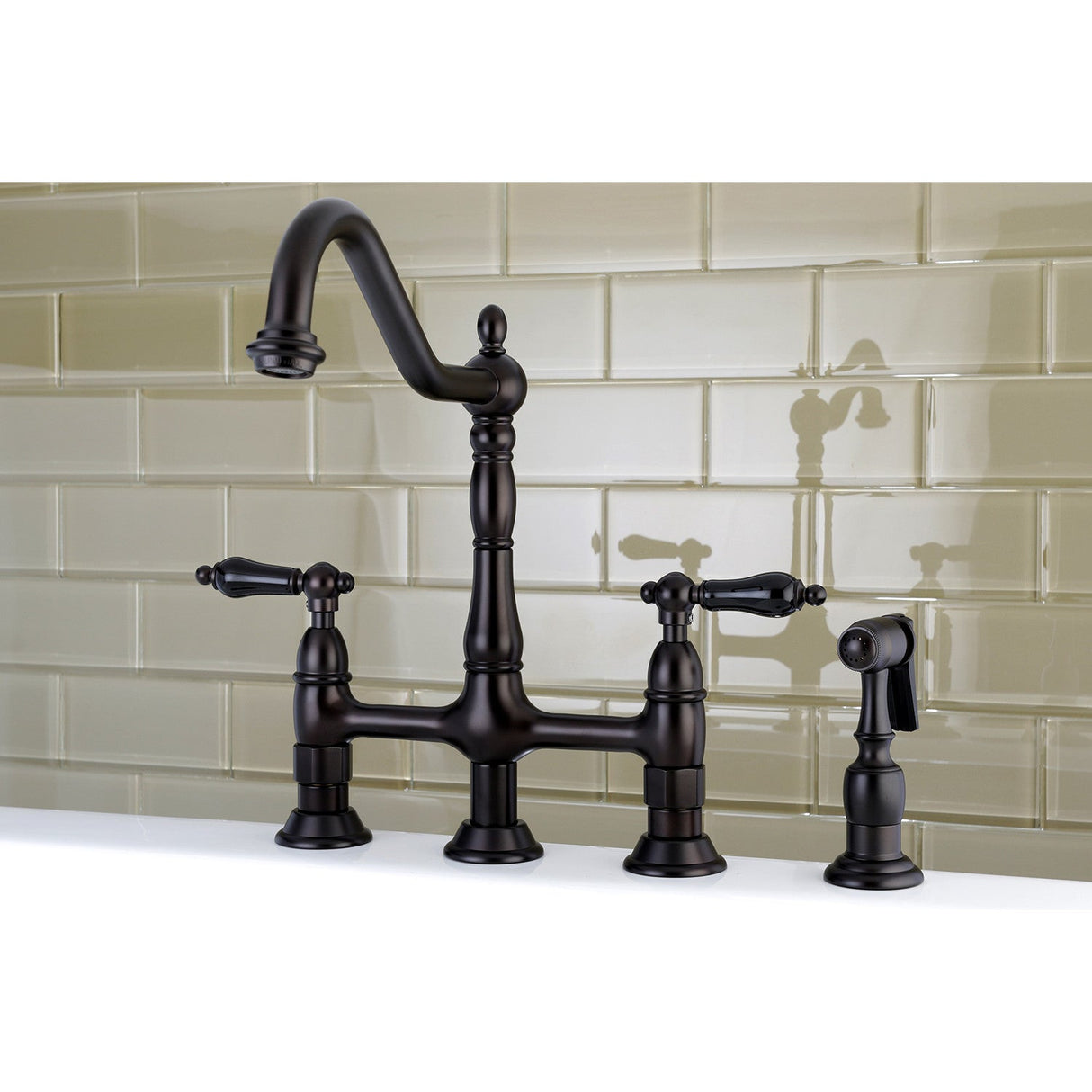 Duchess KS1275PKLBS Two-Handle 4-Hole Deck Mount Bridge Kitchen Faucet with Brass Sprayer, Oil Rubbed Bronze