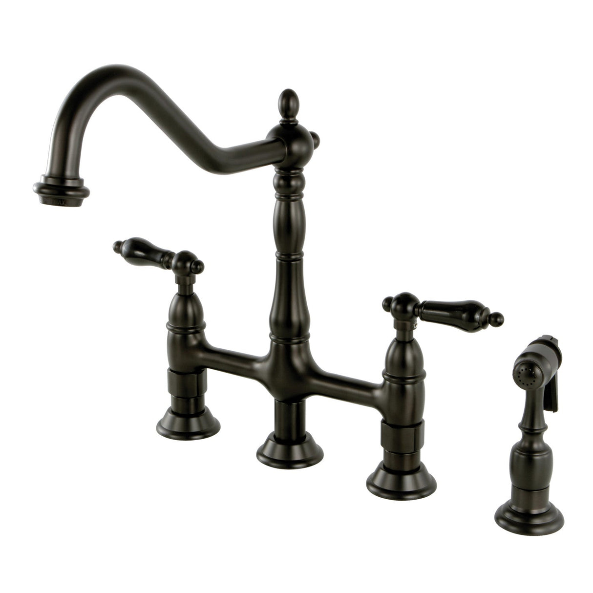 Duchess KS1275PKLBS Two-Handle 4-Hole Deck Mount Bridge Kitchen Faucet with Brass Sprayer, Oil Rubbed Bronze