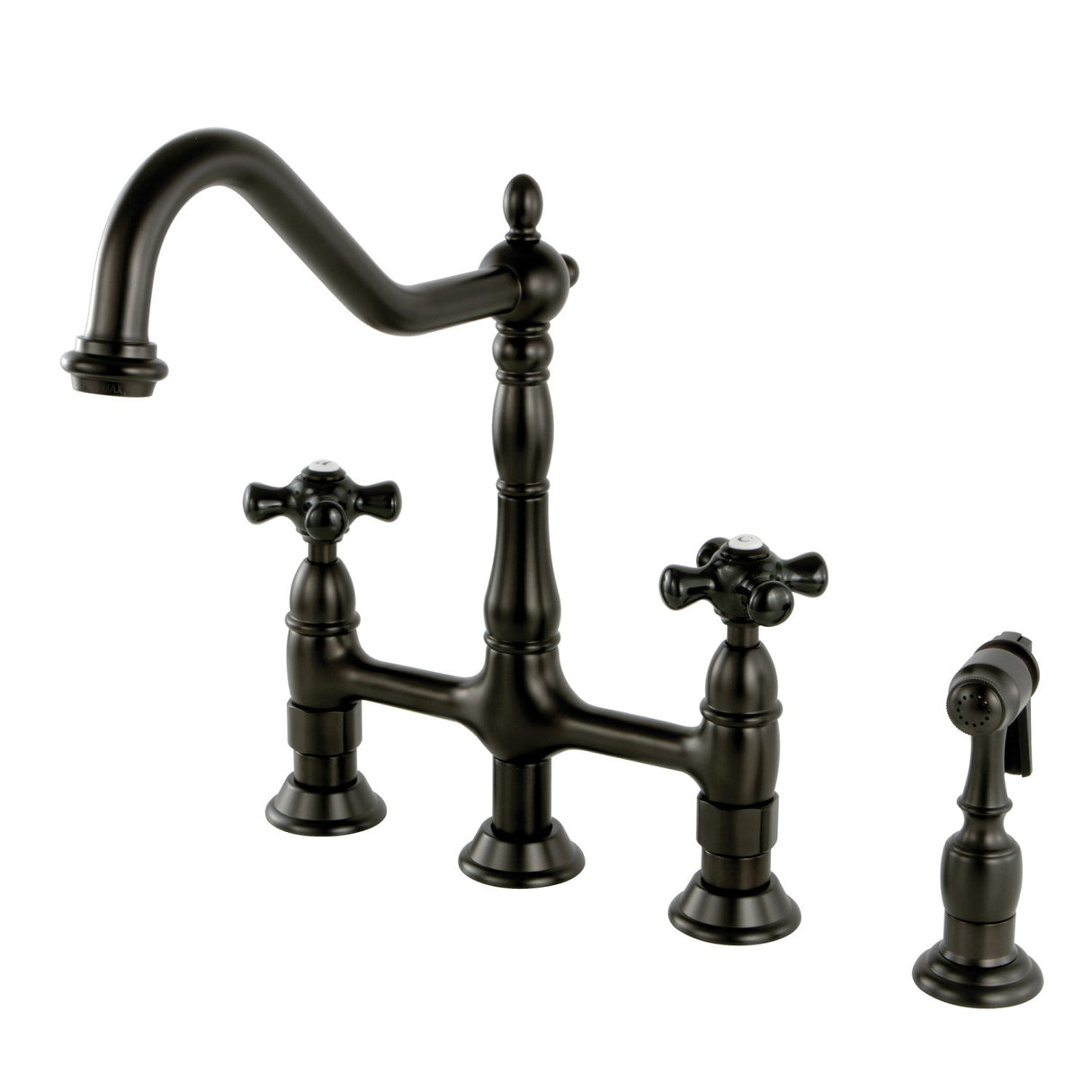 Duchess KS1275PKXBS Two-Handle 4-Hole Deck Mount Bridge Kitchen Faucet with Brass Sprayer, Oil Rubbed Bronze