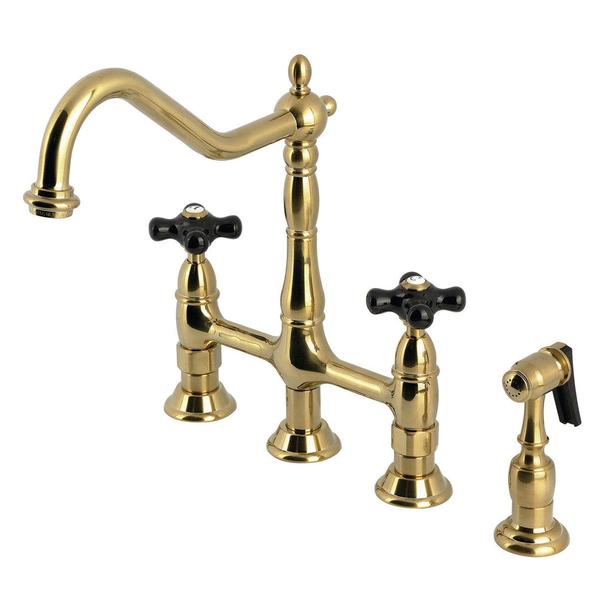 Duchess KS1277PKXBS Two-Handle 4-Hole Deck Mount Bridge Kitchen Faucet with Brass Sprayer, Brushed Brass
