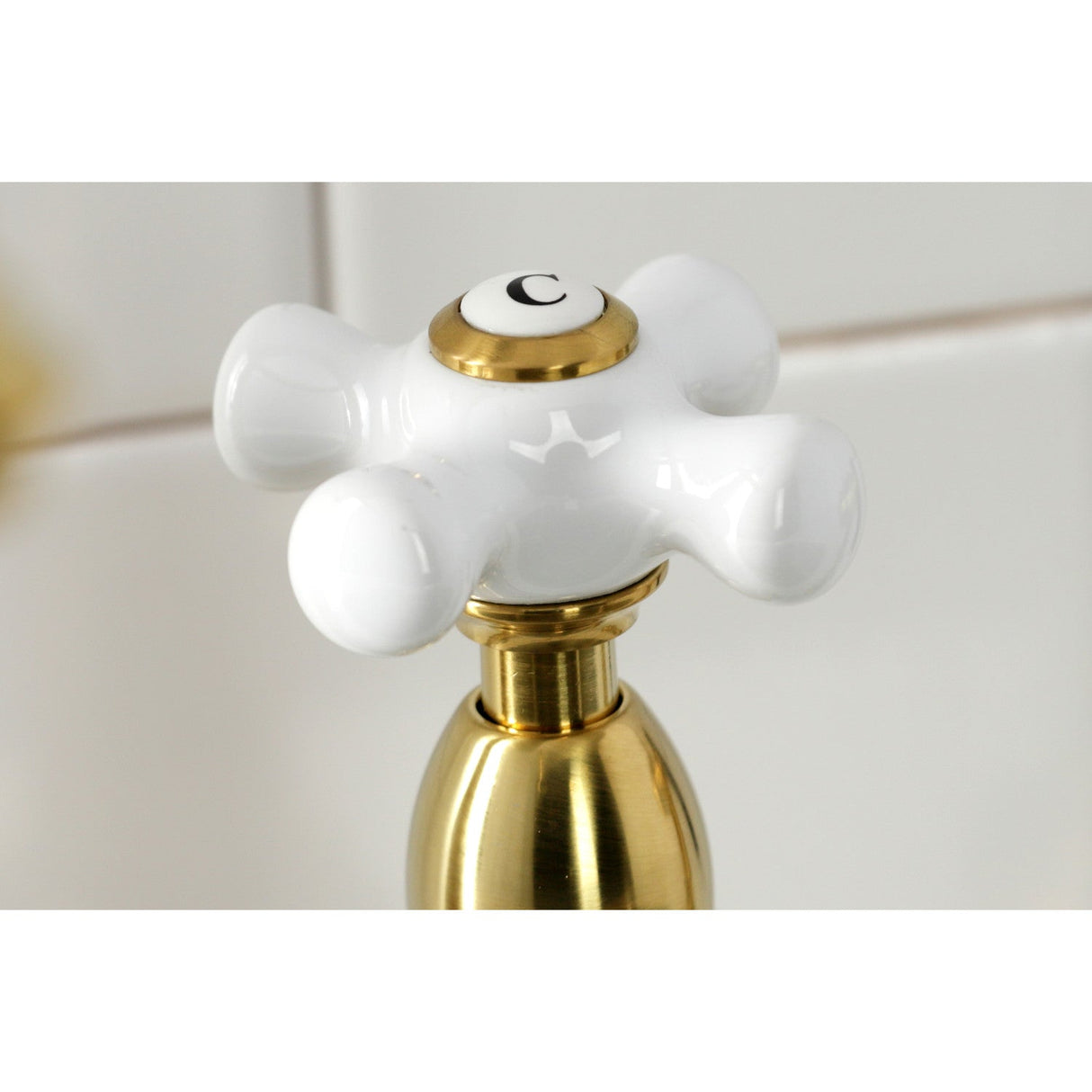 Heritage KS1277PXBS Two-Handle 4-Hole Deck Mount Bridge Kitchen Faucet with Brass Sprayer, Brushed Brass