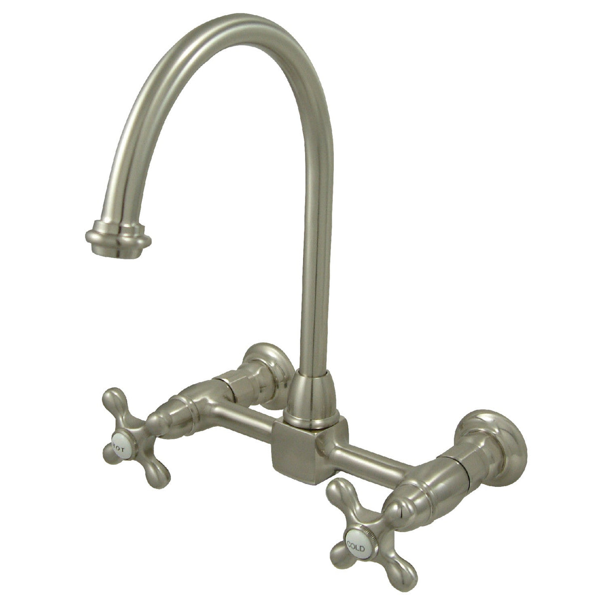 Restoration KS1298AX Two-Handle 2-Hole Wall Mount Bridge Kitchen Faucet, Brushed Nickel