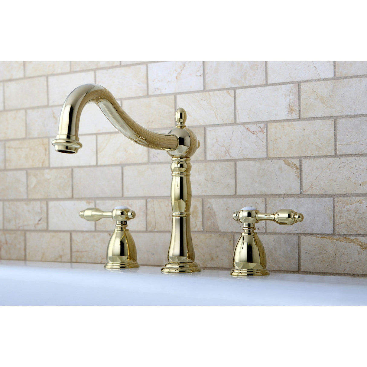 Tudor KS1342TAL Two-Handle 3-Hole Deck Mount Roman Tub Faucet, Polished Brass