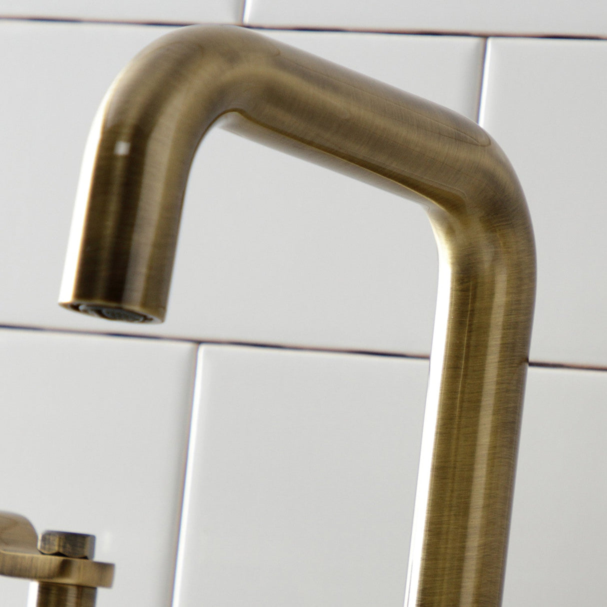 Whitaker KS1413KL Two-Handle 3-Hole Deck Mount Widespread Bathroom Faucet with Push Pop-Up, Antique Brass