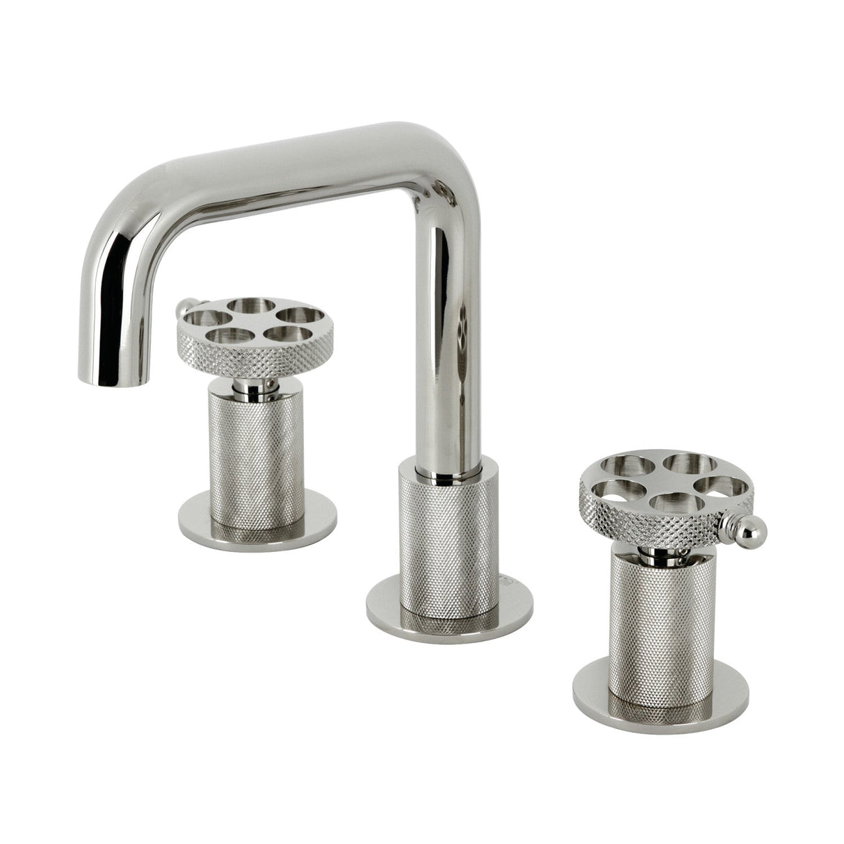 Webb KS1416RKX Two-Handle 3-Hole Deck Mount Widespread Bathroom Faucet with Knurled Handle and Push Pop-Up Drain, Polished Nickel