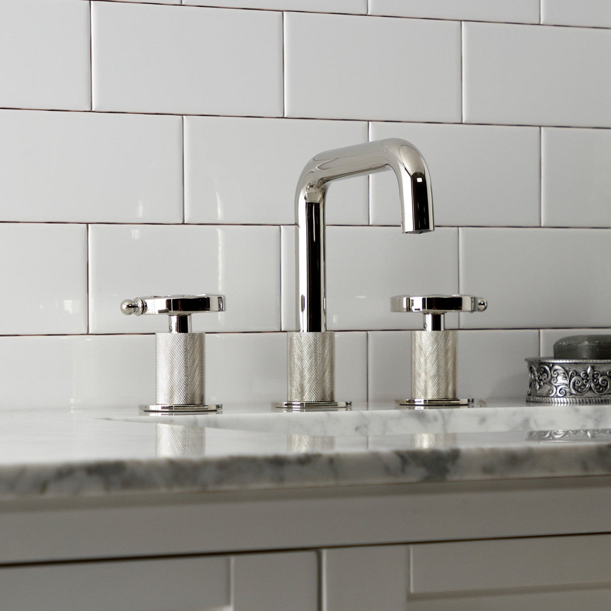 Belknap KS1416RX Two-Handle 3-Hole Deck Mount Widespread Bathroom Faucet with Push Pop-Up, Polished Nickel