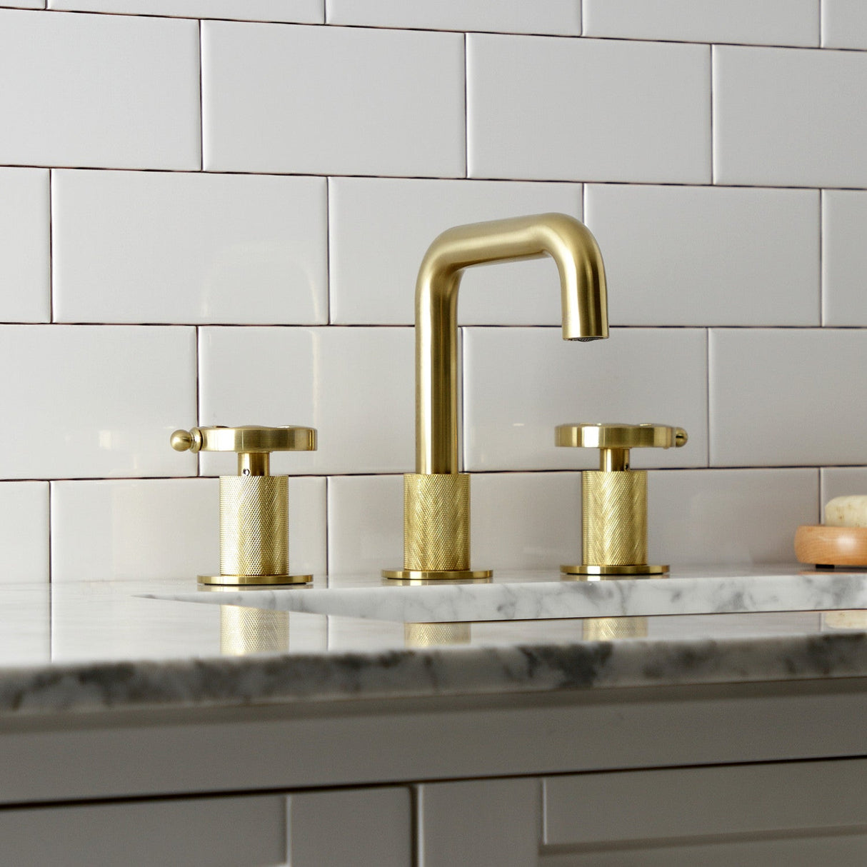 Belknap KS1417RX Two-Handle 3-Hole Deck Mount Widespread Bathroom Faucet with Push Pop-Up, Brushed Brass