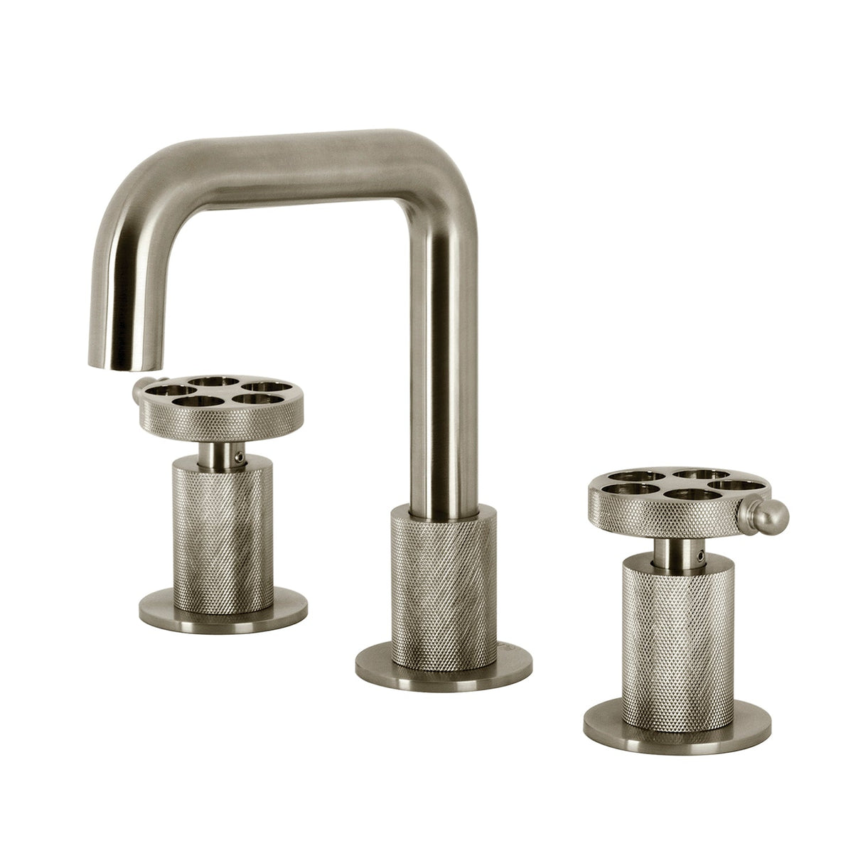 Wendell KS1418RKZ Two-Handle 3-Hole Deck Mount Widespread Bathroom Faucet with Knurled Handle and Push Pop-Up Drain, Brushed Nickel