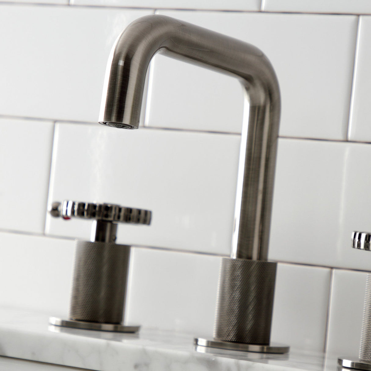 Fuller KS141BSSCG Two-Handle 3-Hole Deck Mount Widespread Bathroom Faucet with Push Pop-Up, Black Stainless