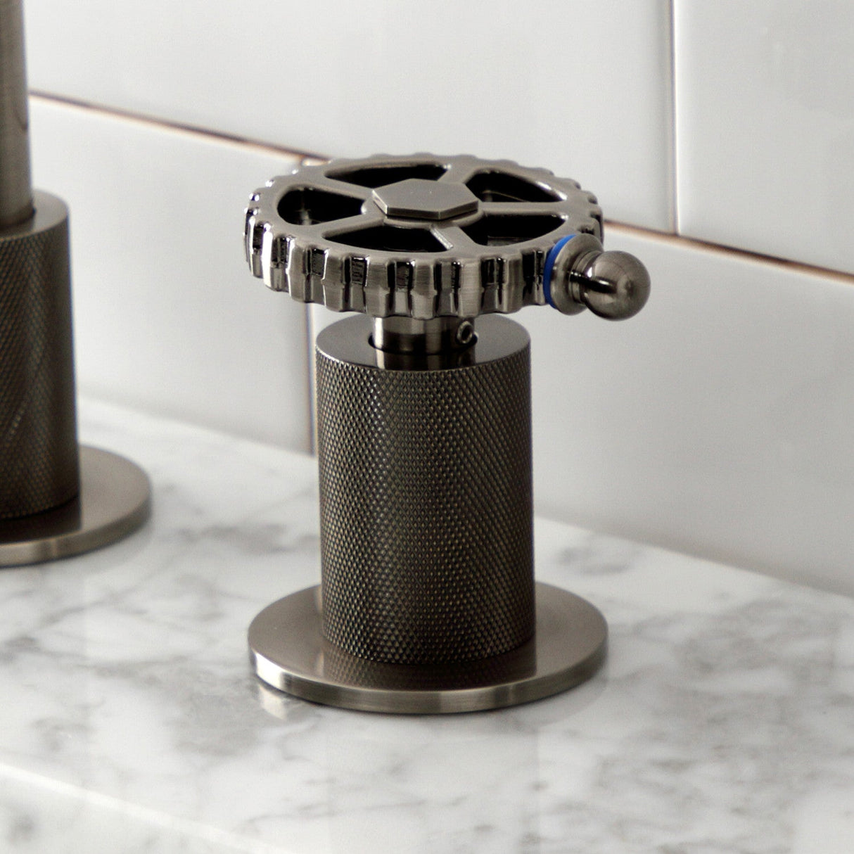 Fuller KS141BSSCG Two-Handle 3-Hole Deck Mount Widespread Bathroom Faucet with Push Pop-Up, Black Stainless