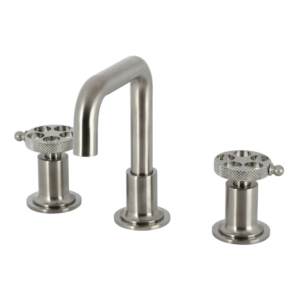 Webb KS142RKXBN Two-Handle 3-Hole Deck Mount Widespread Bathroom Faucet with Knurled Handle and Push Pop-Up Drain, Brushed Nickel