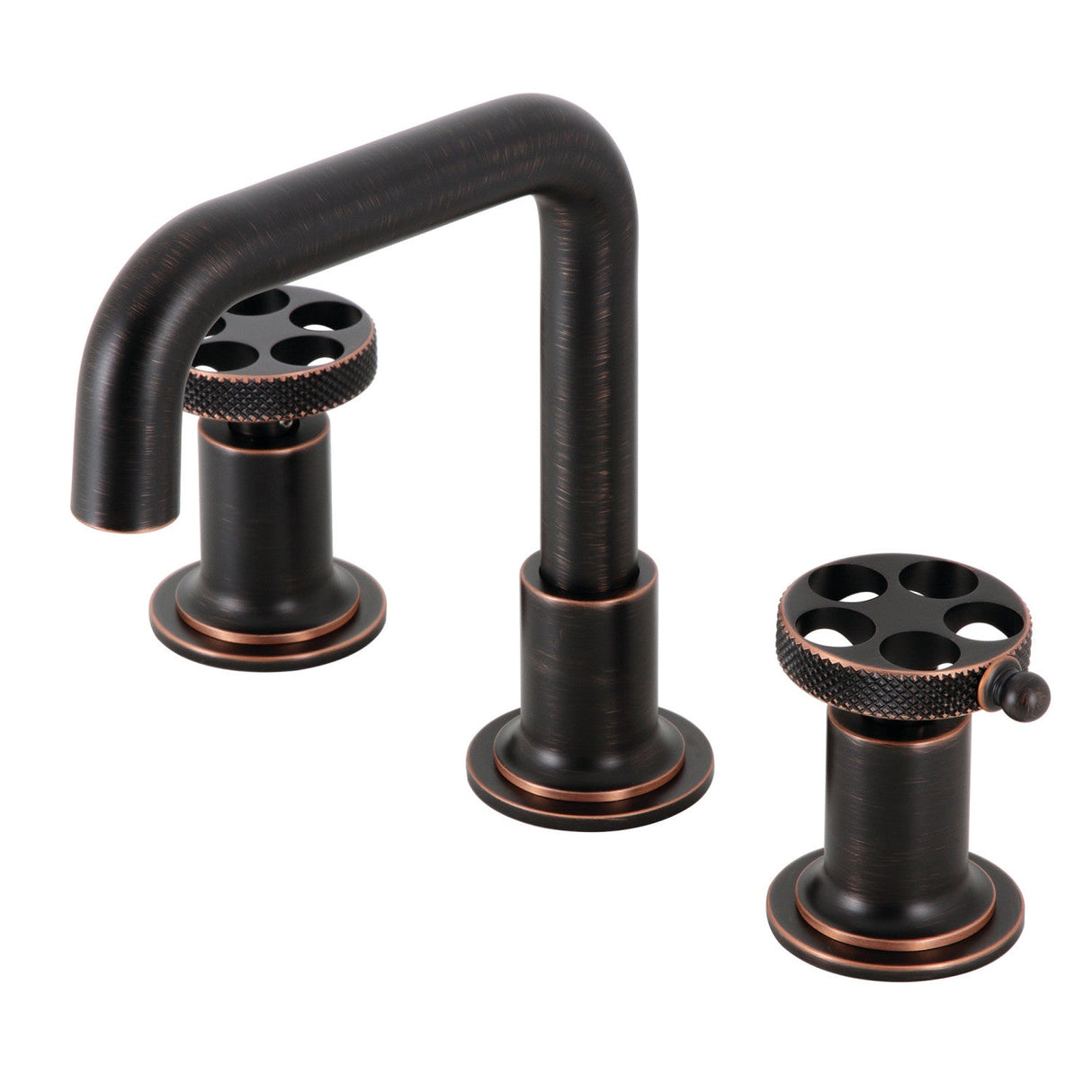 Webb KS142RKXNB Two-Handle 3-Hole Deck Mount Widespread Bathroom Faucet with Knurled Handle and Push Pop-Up Drain, Naples Bronze