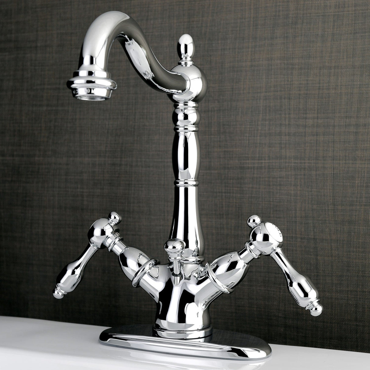 Tudor KS1431TAL Two-Handle 1-or-3 Hole Deck Mount Bathroom Faucet with Brass Pop-Up, Polished Chrome