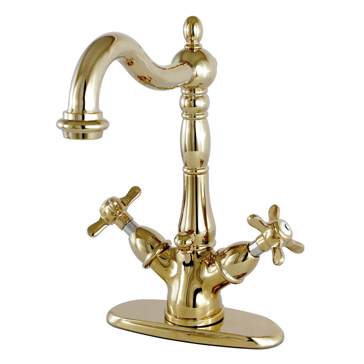 Essex KS1432BEX Two-Handle 1-or-3 Hole Deck Mount Bathroom Faucet with Brass Pop-Up, Polished Brass