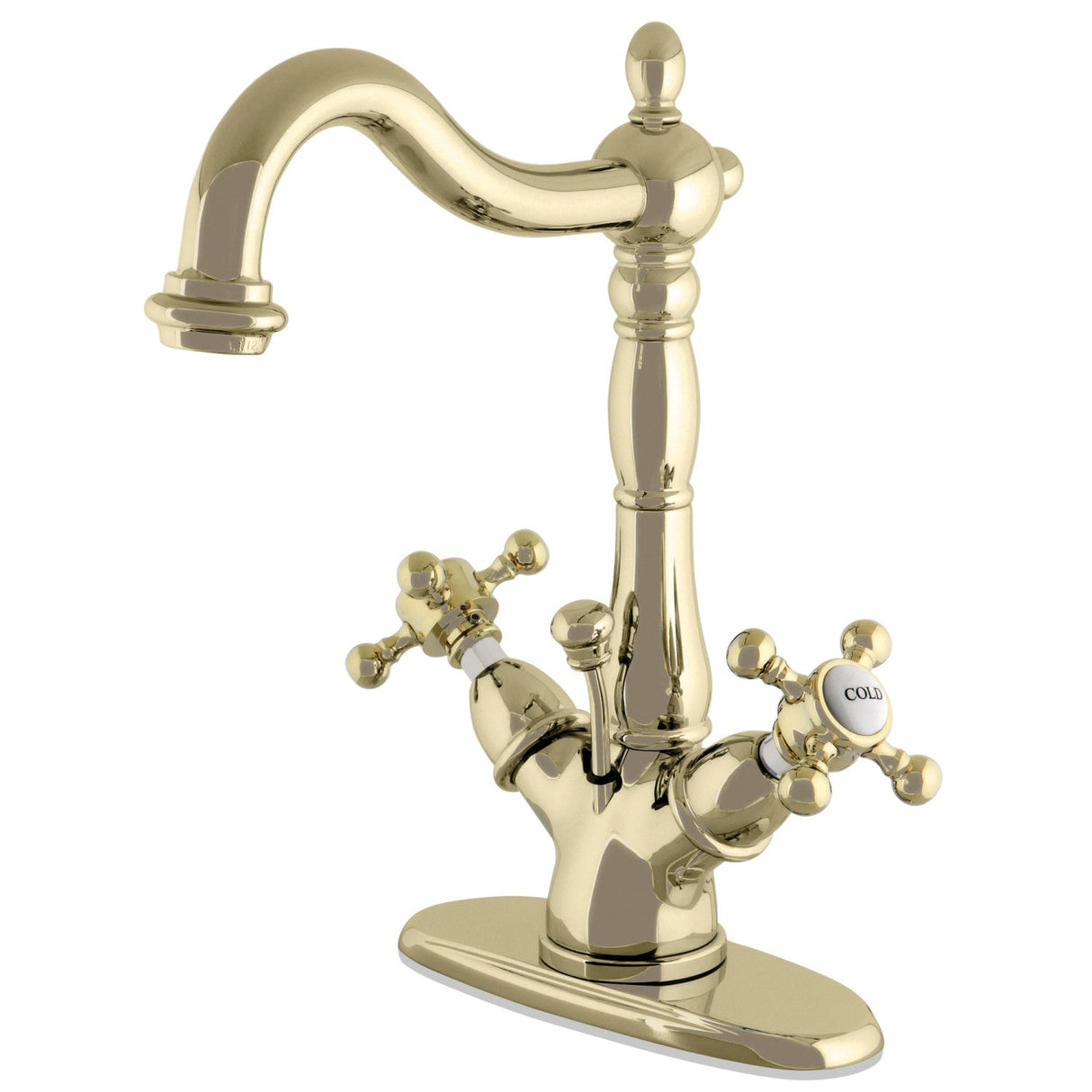 Vintage KS1432BX Two-Handle 1-or-3 Hole Deck Mount Bathroom Faucet with Brass Pop-Up, Polished Brass