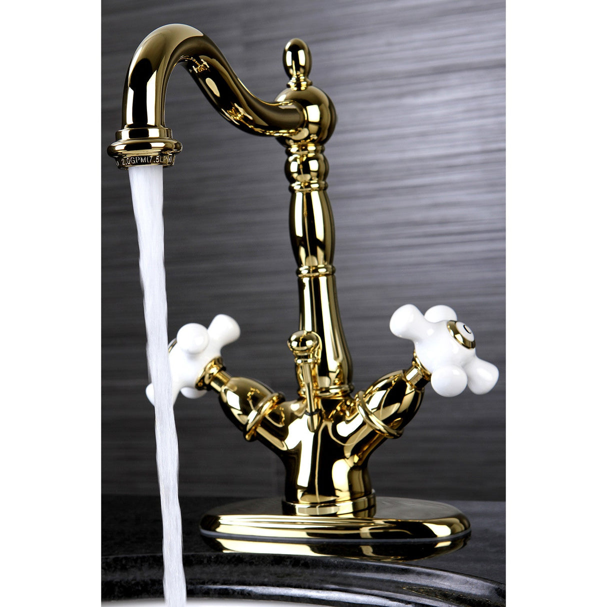 Heritage KS1432PX Two-Handle 1-or-3 Hole Deck Mount Bathroom Faucet with Brass Pop-Up, Polished Brass
