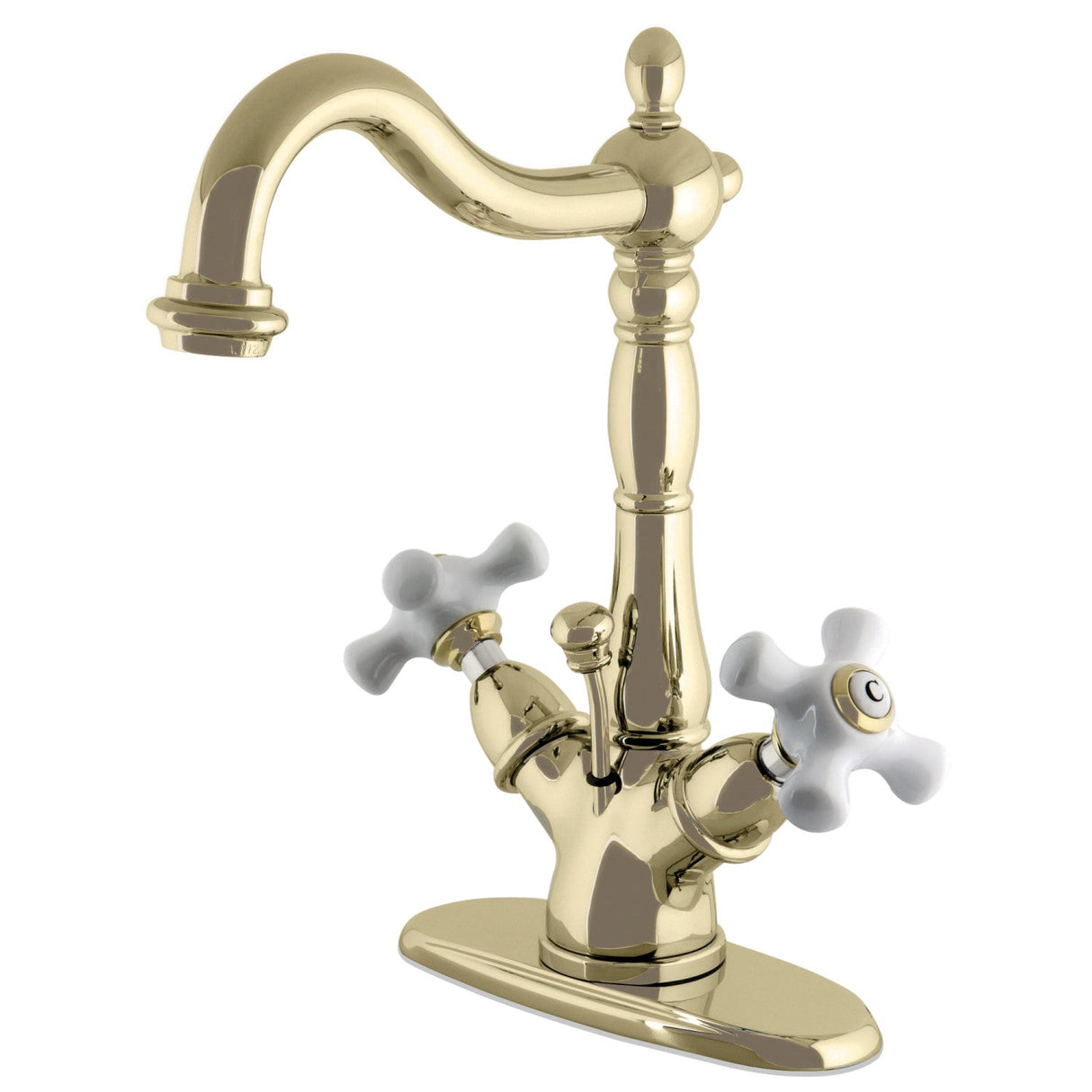 Heritage KS1432PX Two-Handle 1-or-3 Hole Deck Mount Bathroom Faucet with Brass Pop-Up, Polished Brass