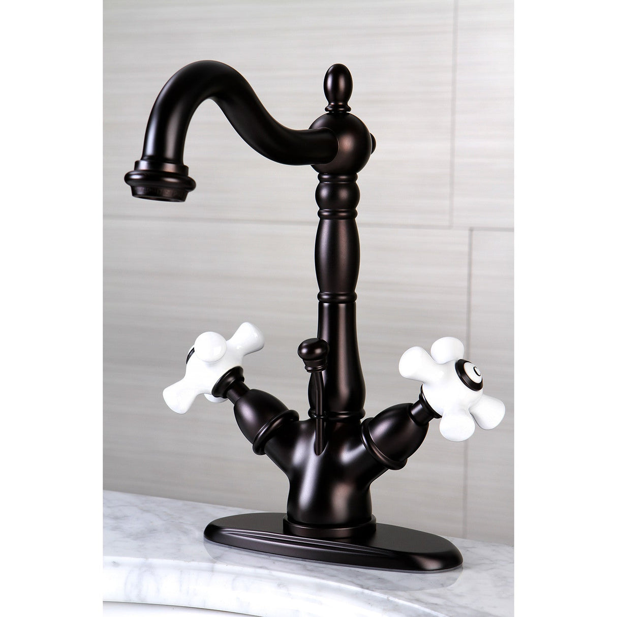 Heritage KS1435PX Two-Handle 1-or-3 Hole Deck Mount Bathroom Faucet with Brass Pop-Up, Oil Rubbed Bronze