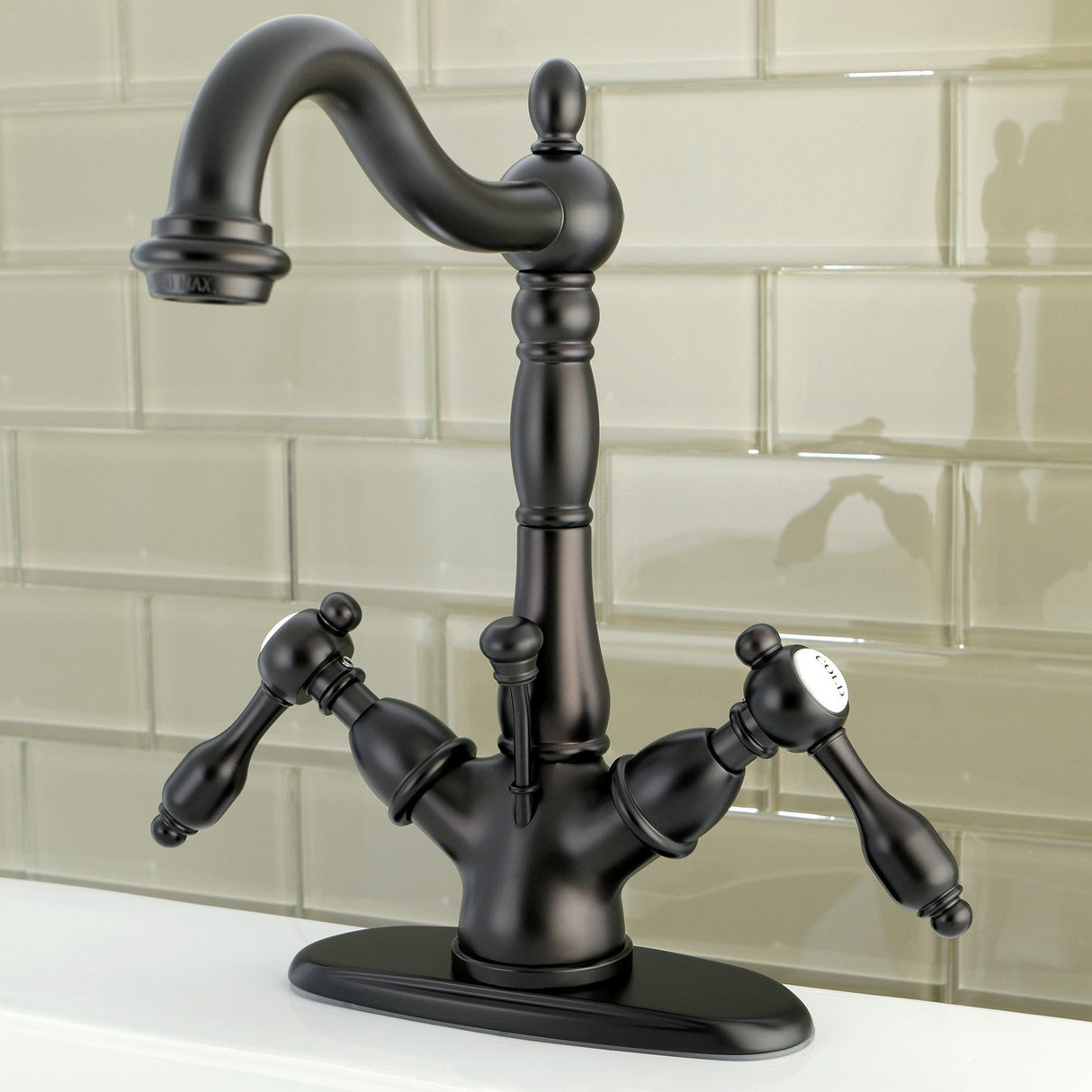 Tudor KS1435TAL Two-Handle 1-or-3 Hole Deck Mount Bathroom Faucet with Brass Pop-Up, Oil Rubbed Bronze
