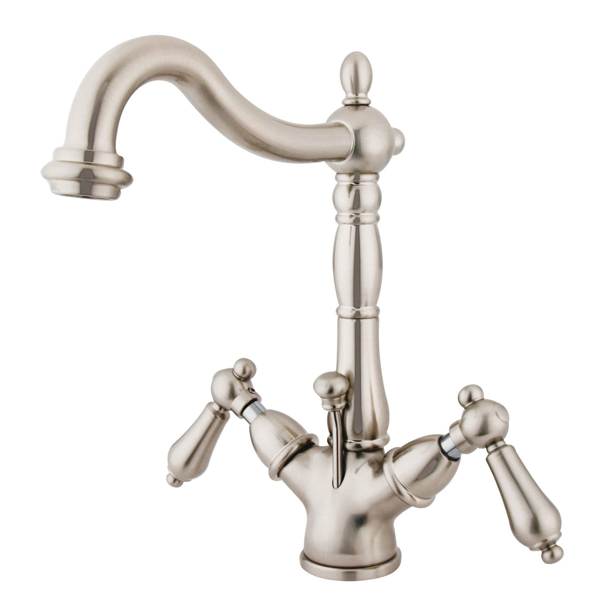 Heritage KS1438AL Two-Handle 1-or-3 Hole Deck Mount Bathroom Faucet with Brass Pop-Up, Brushed Nickel