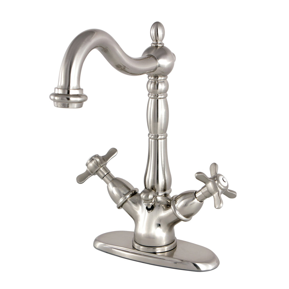 Essex KS1438BEX Two-Handle 1-or-3 Hole Deck Mount Bathroom Faucet with Brass Pop-Up, Brushed Nickel