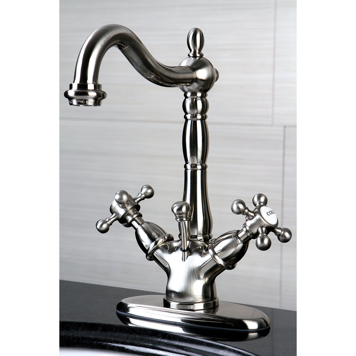 Vintage KS1438BX Two-Handle 1-or-3 Hole Deck Mount Bathroom Faucet with Brass Pop-Up, Brushed Nickel