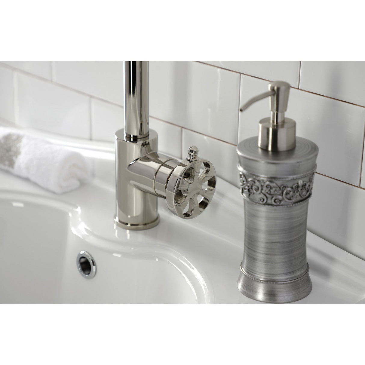 Belknap KS144RXPN Single-Handle 1-Hole Deck Mount Bathroom Faucet with Push Pop-Up, Polished Nickel