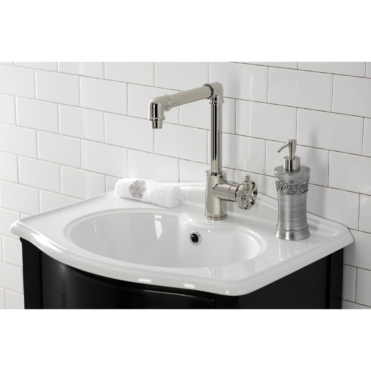 Belknap KS144RXPN Single-Handle 1-Hole Deck Mount Bathroom Faucet with Push Pop-Up, Polished Nickel