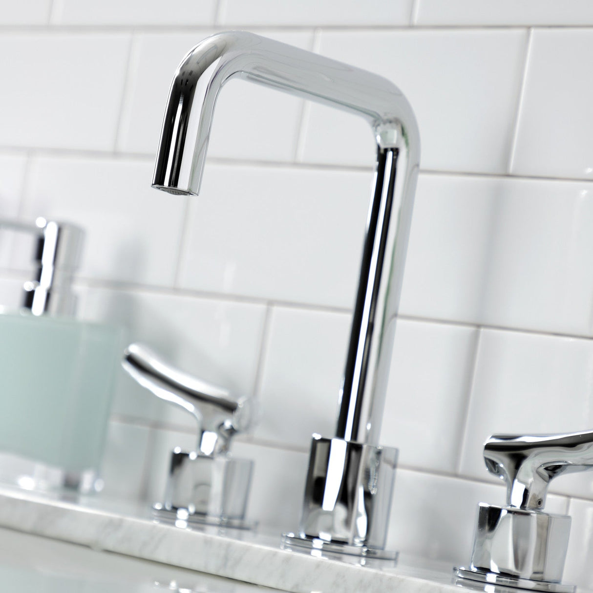 Hallerbos KS1451TKL Two-Handle 3-Hole Deck Mount Widespread Bathroom Faucet with Push Pop-Up, Polished Chrome