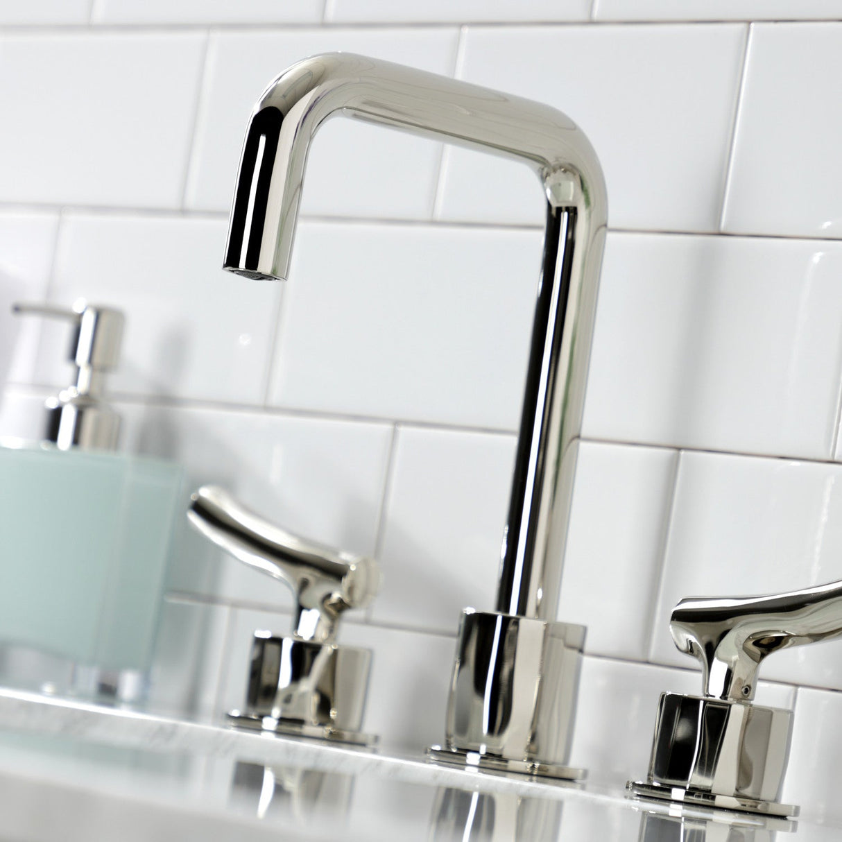 Hallerbos KS1456TKL Two-Handle 3-Hole Deck Mount Widespread Bathroom Faucet with Push Pop-Up, Polished Nickel