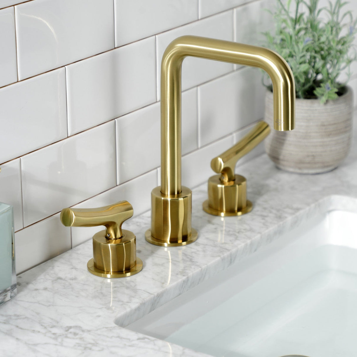 Hallerbos KS1457TKL Two-Handle 3-Hole Deck Mount Widespread Bathroom Faucet with Push Pop-Up, Brushed Brass