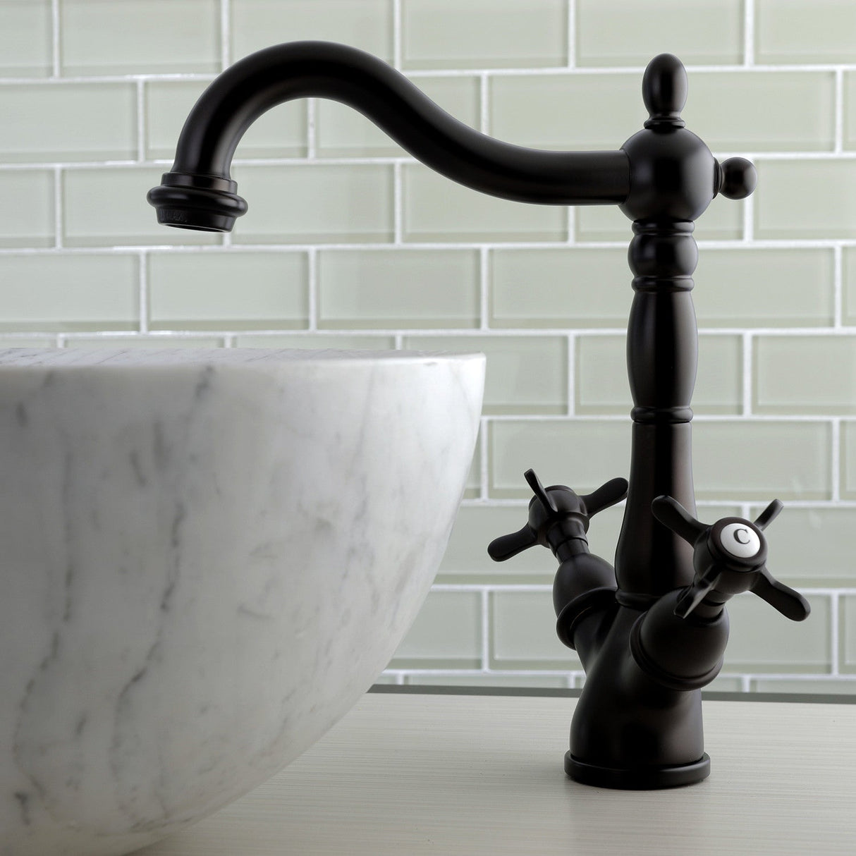 Essex KS1495BEX Two-Handle 1-or-3 Hole Deck Mount Vessel Faucet, Oil Rubbed Bronze
