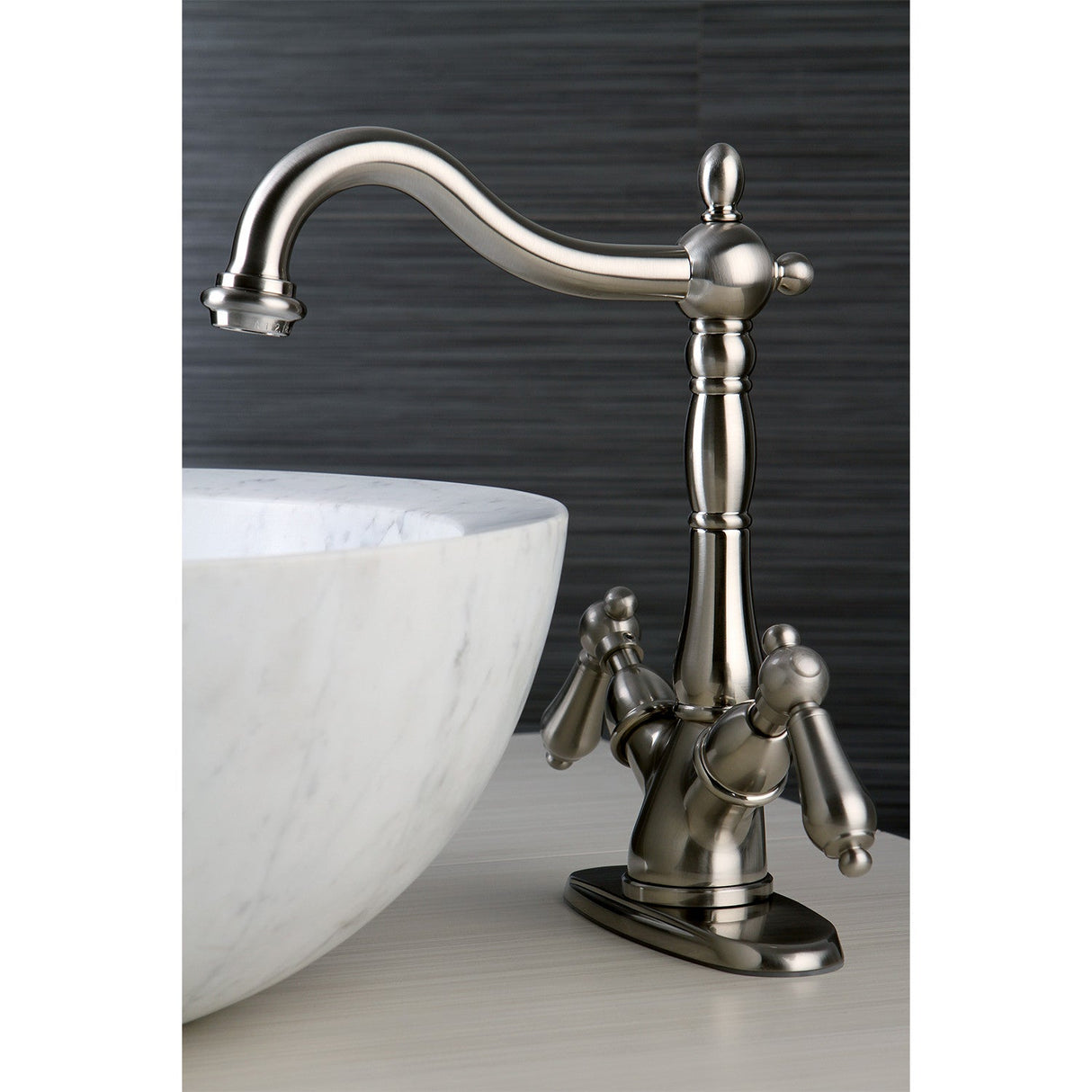 Heritage KS1498AL Two-Handle 1-or-3 Hole Deck Mount Vessel Faucet, Brushed Nickel