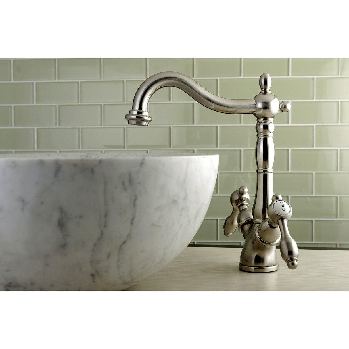 Tudor KS1498TAL Two-Handle 1-or-3 Hole Deck Mount Vessel Faucet, Brushed Nickel