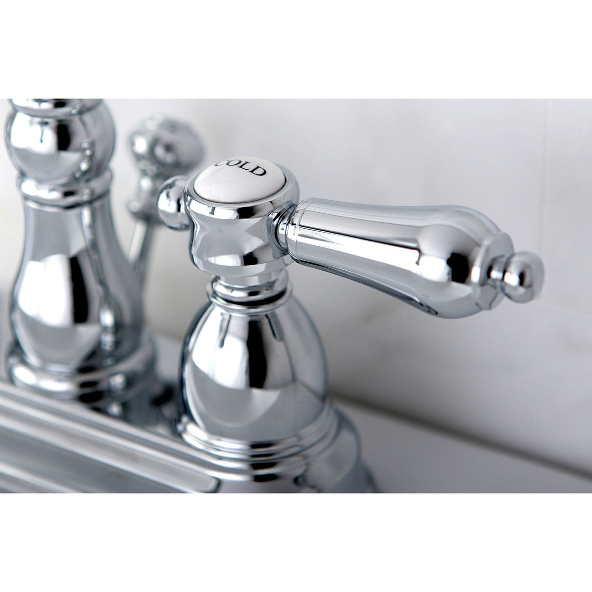 KS1601BAL Two-Handle 3-Hole Deck Mount 4" Centerset Bathroom Faucet with Brass Pop-Up, Polished Chrome